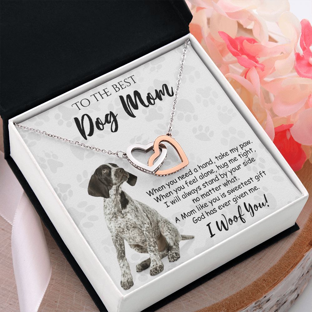 To The Best German Shorthaired Pointer Dog Mom Knot Necklace Mother's Day Gift , I Woof You Quote Gift Card, Message Card Jewelry For Dog Lovers, Necklace For Mom Interlocking Hearts Necklace