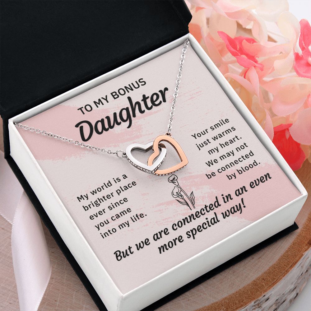 Bonus Daughter Gifts From Stepdad, Step Daughter Gifts From Stepmom, Stepdaughter Gifts From Stepdad, Father Stepdaughter Necklace, To My Bonus Daughter Necklaces, Christmas Gifts For Bonus11 Interlocking Hearts Necklace