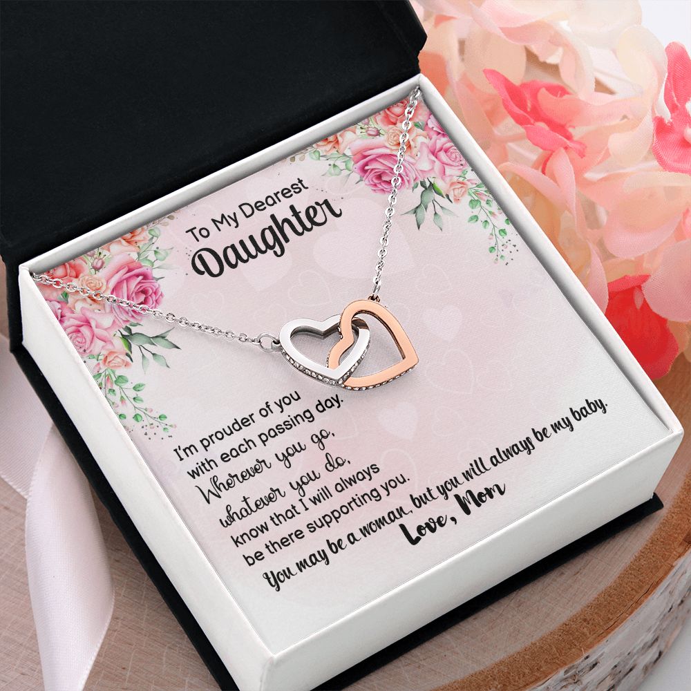 To My Daughter Necklace Gift from Mom, Mother and Daughter Jewelry Necklace for Girls, Mother Daughter Gift Ideas, Jewelry Pendant Necklace Interlocking Hearts Necklace