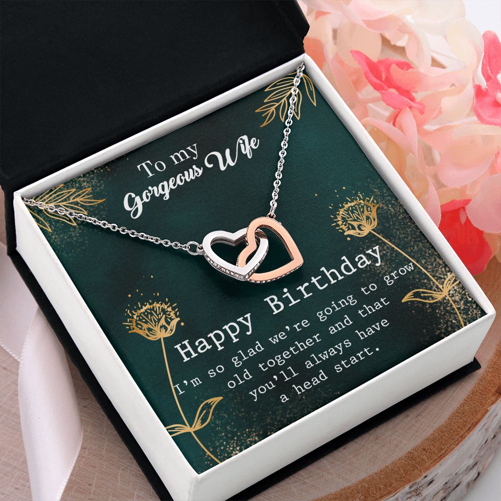 To My Gorgeous Wife Necklace Pendant Gift From Husbnd Habby Birthday A Head Start With Message Card and Gift Box. Valentine's Day Gift For Wife Future Wife Interlocking Hearts Necklace