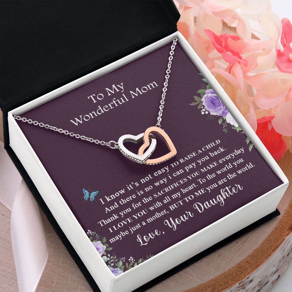 Mom Necklace Gifts for Mom from Daughter to Mom Gifts for Mothers Day from Daughter, To My Mom Necklace from Daughter to Mom Birthday Gifts Necklace with Message Card and Gift Box2231 Interlocking Hearts Necklace