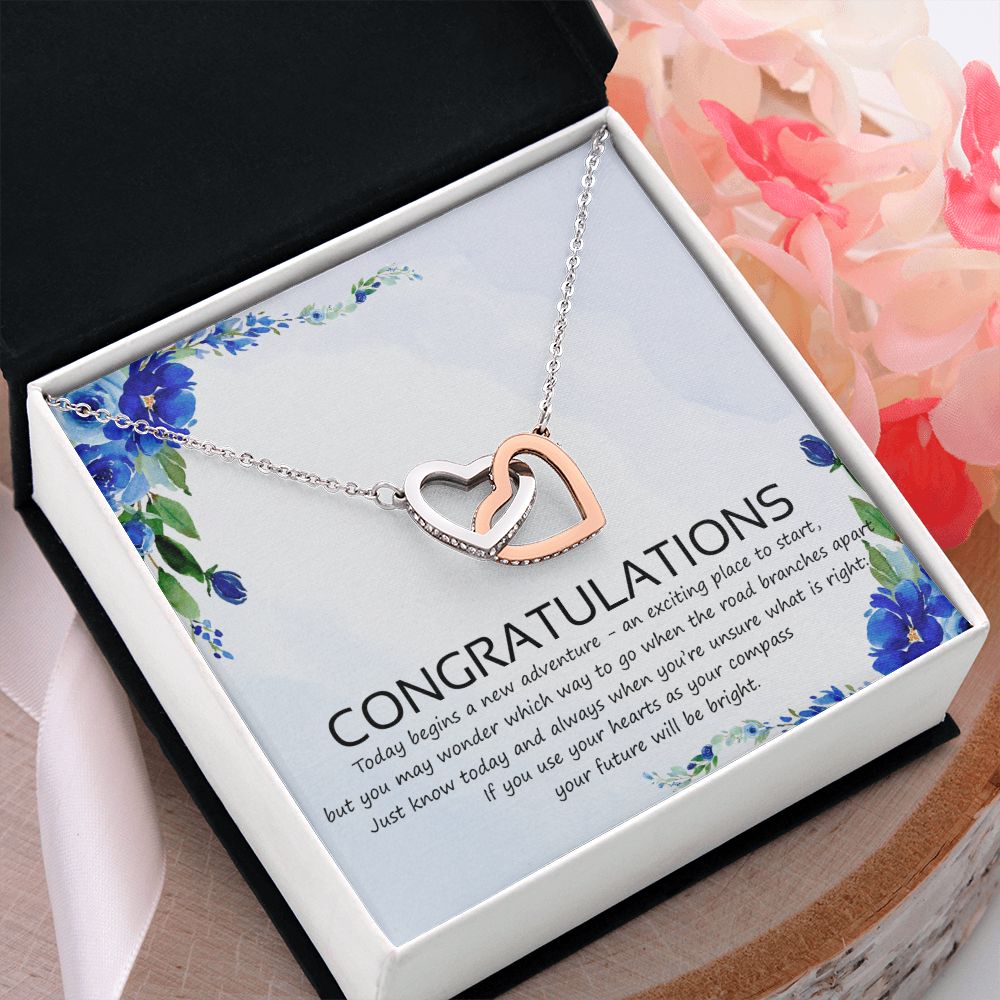 Graduation Compass Necklace - Perfect gift to say congratulations to high school Congrats Graduation Pendants Gift For Daughter, Granddaughter, Niece, Sister Interlocking Hearts Necklace