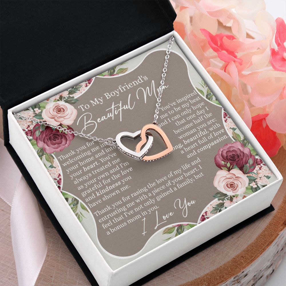 To My Boyfriend's Mom Necklace, Sentimental Gifts For Boyfriend's Mom, Necklace for Boyfriend's Mom, Thank You Gift for Boyfriend's Mom, Mothers Day Gift for Boyfriend's Mom Interlocking Hearts Necklace