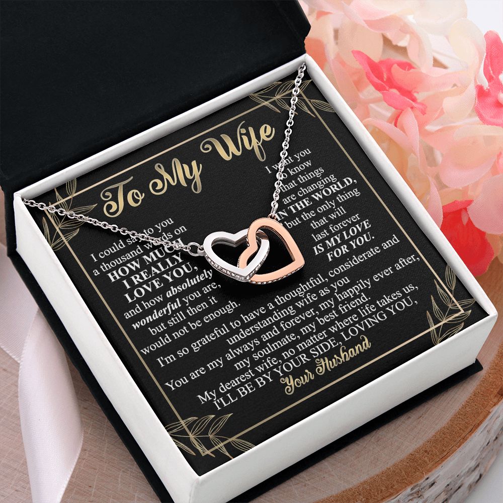 Birthday Gifts For Wife, Necklace Gifts For Wife From Husband, To My Wife Jewelry For Women , To My Wife Necklace  from Husband Wedding Anniversary Present For Wife, Beautiful Wife Jewelry Christmas13 Interlocking Hearts Necklace