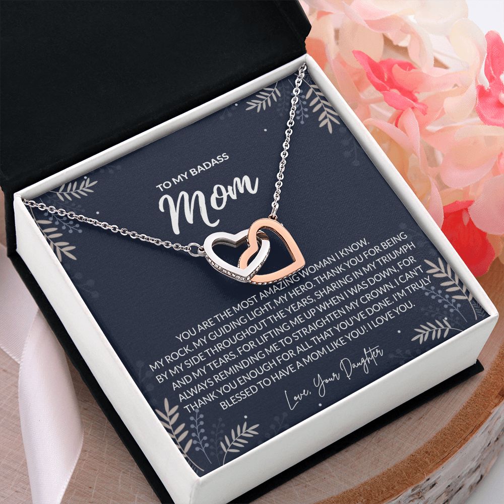 To my Badass Mom Necklace from Daughter Gift for Mother’s Birthday Xmas Present Interlocking Hearts Necklace