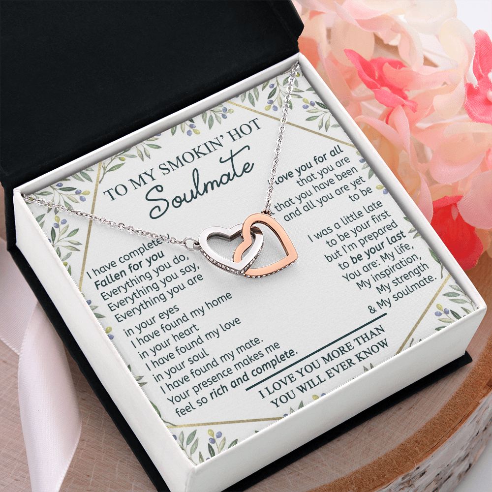 To My Smokin Hot Soulmate Necklace - Wife Gifts From Husband To My Wife Necklace, Gift for Her Romantic, Girlfriend Gifts Necklace for Wife from Men Includes Message Card and Gift Box 18 Interlocking Hearts Necklace