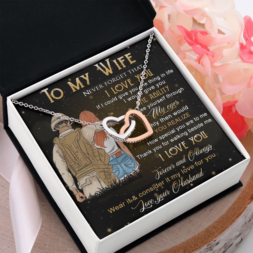 Birthday Gifts For Wife, Necklace Gifts For Wife From Husband, To My Wife Jewelry For Women , To My Wife Necklace  from Husband Wedding Anniversary Present For Wife, Beautiful Wife Jewelry Christmas21 Interlocking Hearts Necklace