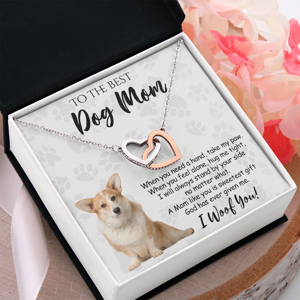To The Best Corgi Dog Mom Knot Necklace Mother's Day Gift , I Woof You Quote Gift Card, Message Card Jewelry For Dog Lovers, Necklace For Mom Interlocking Hearts Necklace