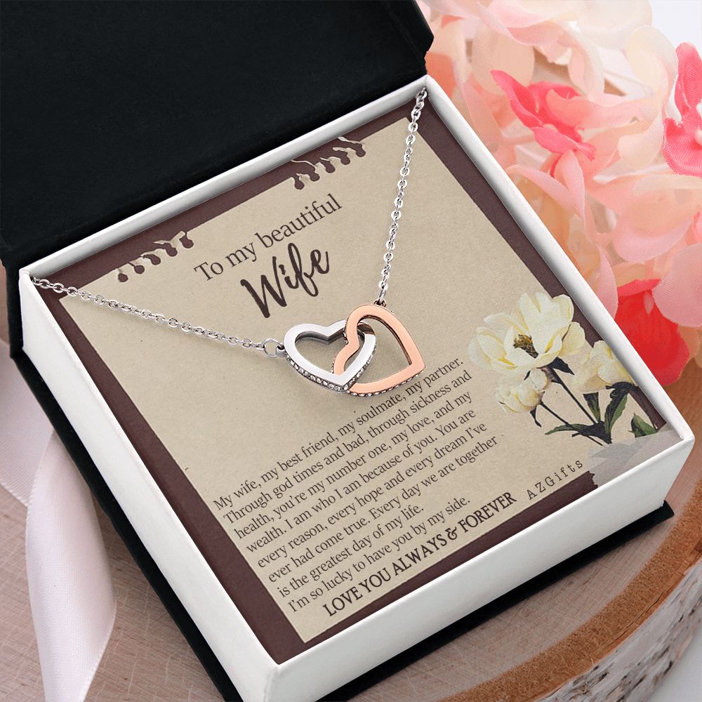 To My Wife Necklace from Husband, Personalized Necklace for Women, Luxury Necklace for Wife from Man Men, Wedding Anniversary Present For Wife, Beautiful Wife Jewelry Christmas Birthday Gifts For Wife7 Interlocking Hearts Necklace