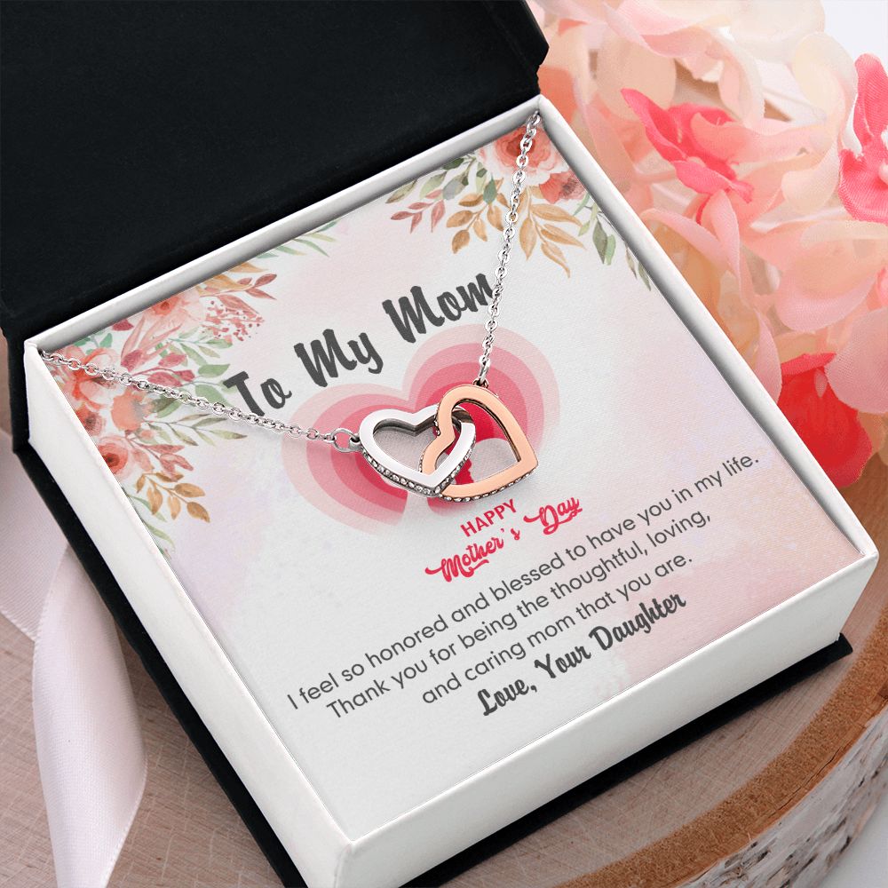 To My Mom Necklace Pendant Gift From Daughter And Happy Mother's Day Gift For Mom Birthday, Anniversary Thank You Interlocking Hearts Necklace