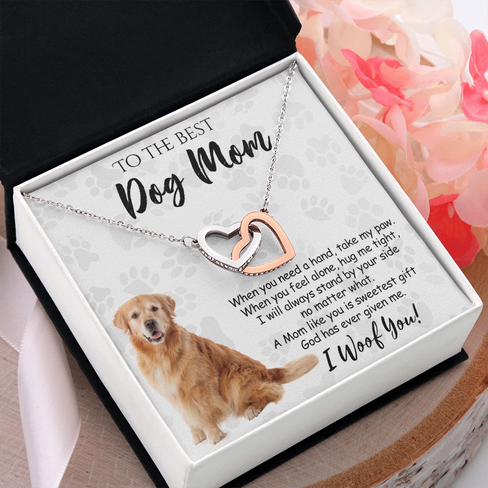 To The Best Golden Retriever Dog Mom Knot Necklace Mother's Day Gift , I Woof You Quote Gift Card, Message Card Jewelry For Dog Lovers, Necklace For Mom Interlocking Hearts Necklace