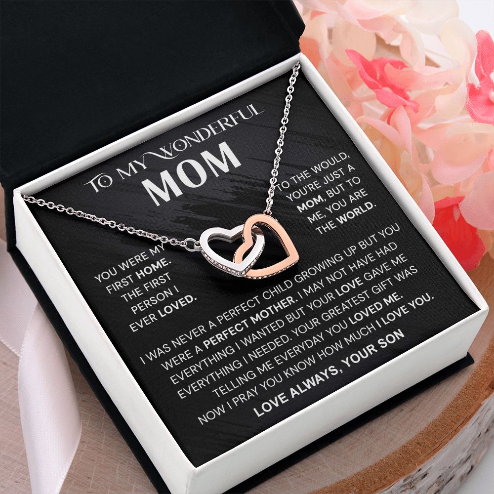 To My Wonderful Mom Necklace, Mom From Son Gift, Gift for Mother's Day From Son, Gift for Mom, Mother Gift from Son Necklace, Son to Mom Gifts, Mom gifts, Mothers Day Gift From Son Interlocking Hearts Necklace