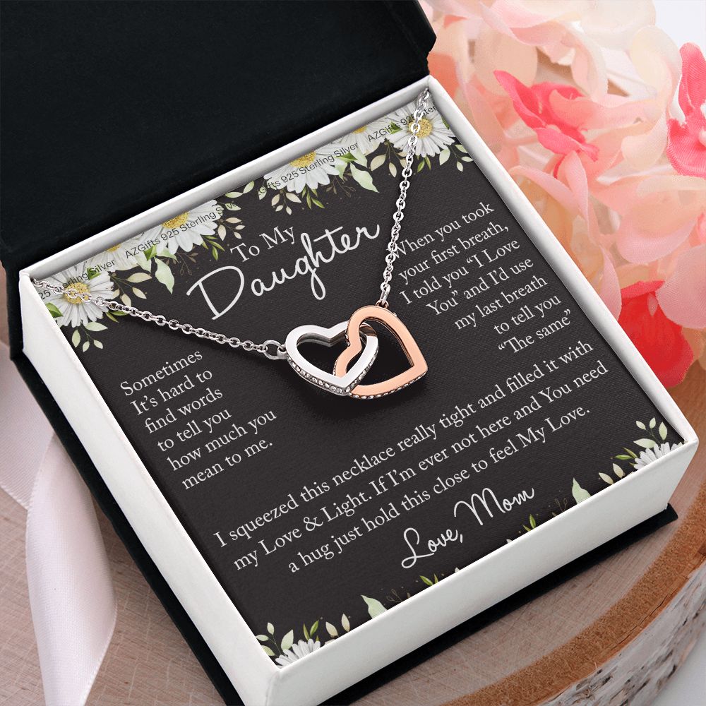To My Daughter Necklace from Mom Mother Sterling Silver Daughter Gifts from Mom Necklace for Daughter Birthday Gift Graduation Gifts from Mother Daughter Jewelry Gift Interlocking Hearts Necklace