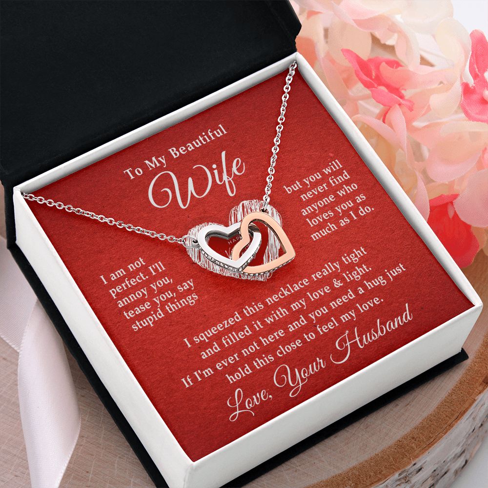To My Beautiful Wife Necklace, Wedding Anniversary Jewelry For Women, Necklace For Wife from Husband, Gifts For Wife Birthday Gifts Necklace, Jewelry With Message Card In A Gift Box Interlocking Hearts Necklace