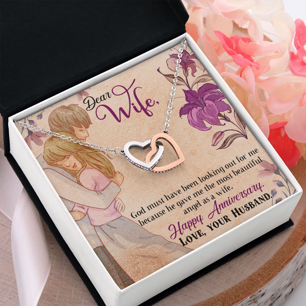 To My Wife Necklace, Wedding Anniversary Jewelry For Women, Necklace For Wife from Husband, Gift For Wife Birthday Gifts From Husband Necklace, Jewelry With Message Card In A Gift Box7 Interlocking Hearts Necklace