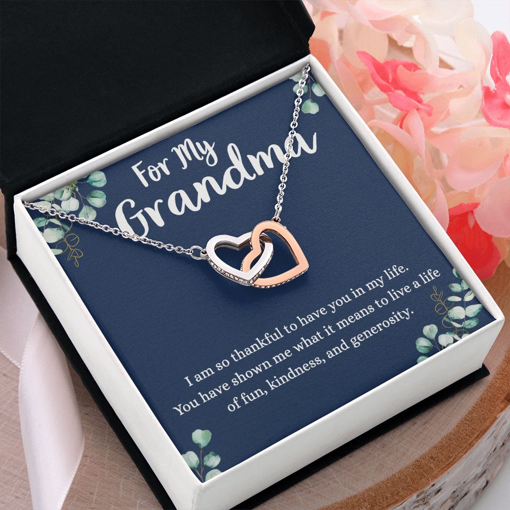 To My Grandma Necklace, Gift for Grandmother Necklace, Mothers Day Gift For Grandma Nana, Grandma Jewelry From Grandchildren GrandKids , Jewelry Box Gift For Grandma Grandmother4 Interlocking Hearts Necklace