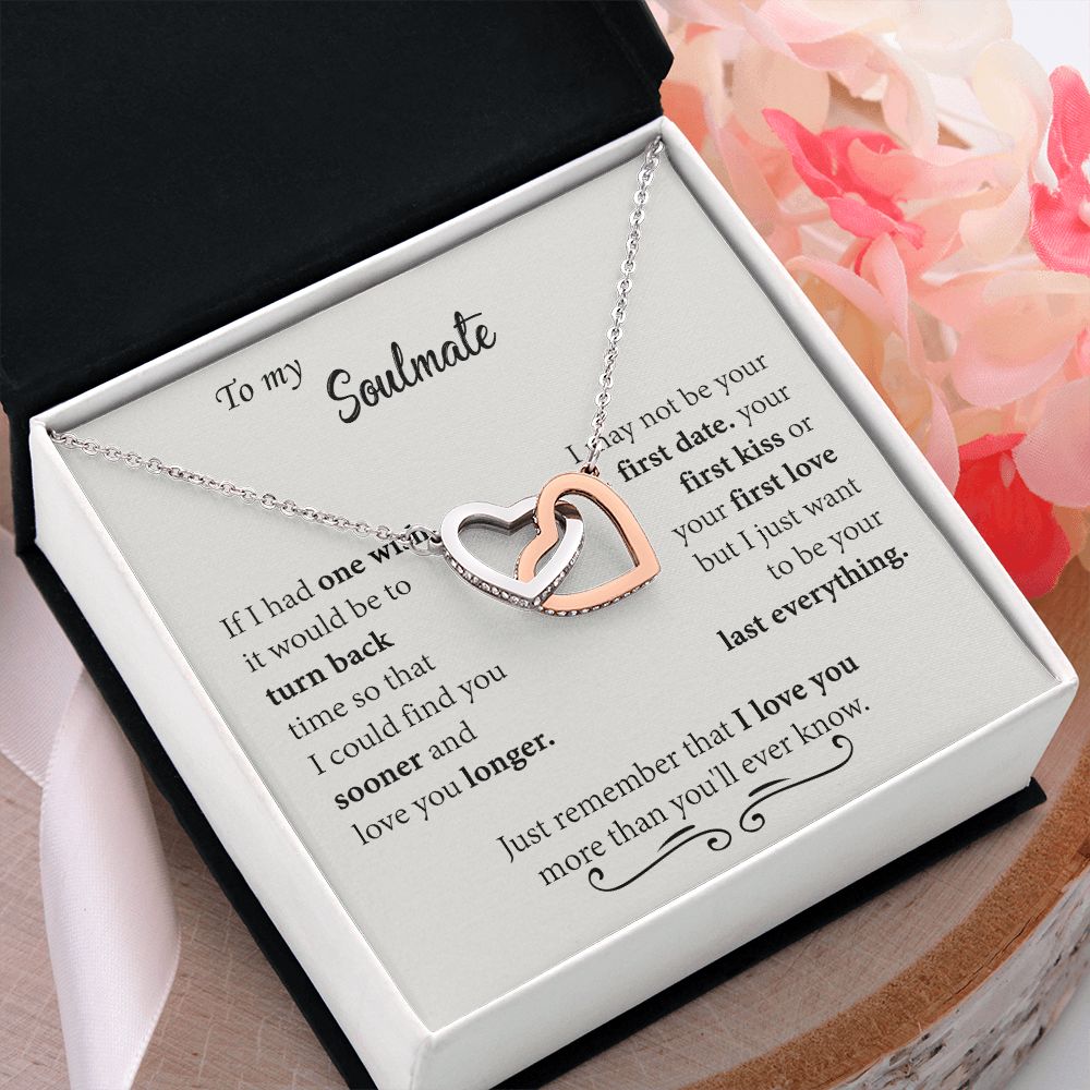To My Soulmate Necklace for Women Birthday Christmas Jewelry Gifts For My Wife with Message Card Box Personalized Gift Present Pendant for Future Wife Soulmate Girlfriend Love 24 Interlocking Hearts Necklace