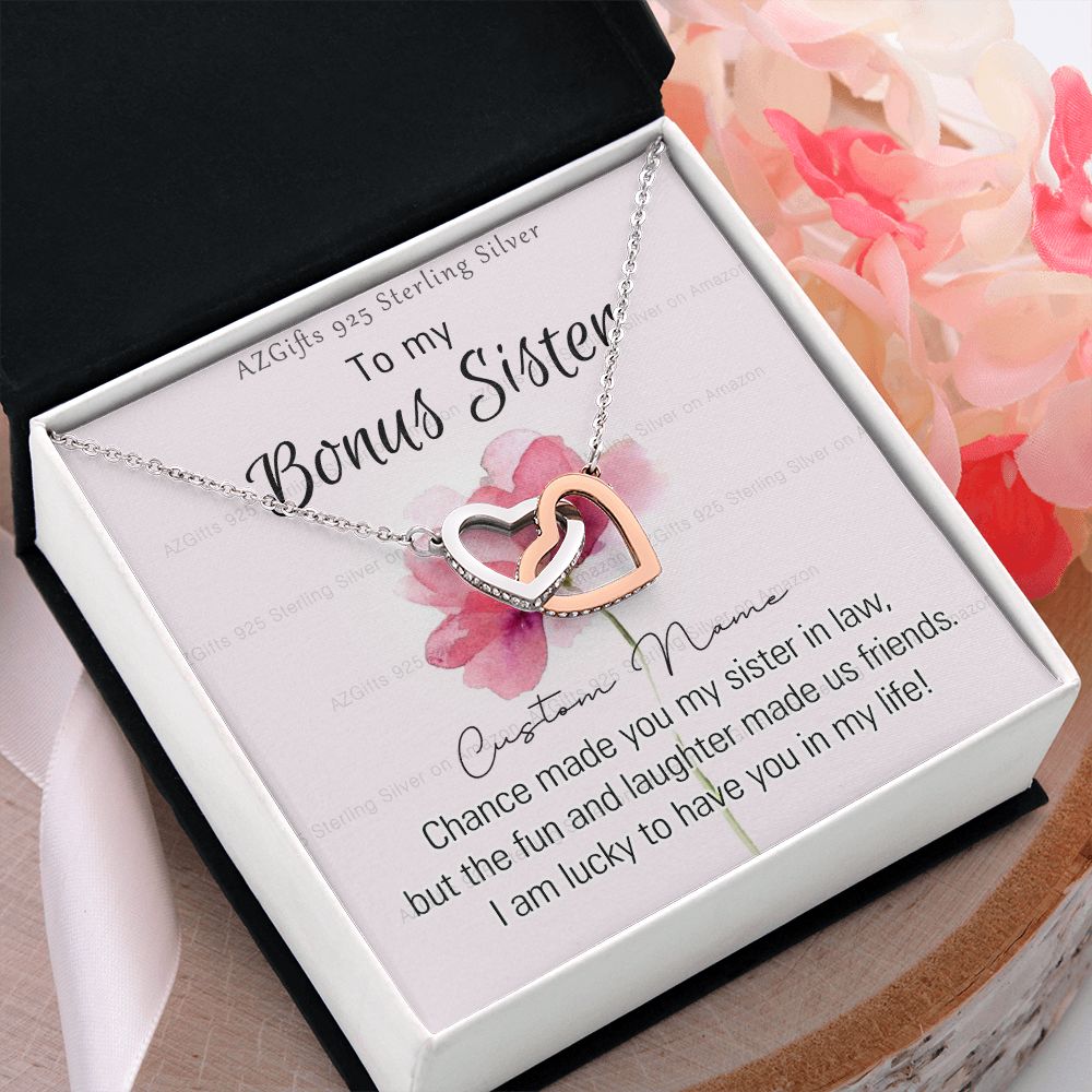 To my Bonus Sister Necklace Pendant for Sister in law Gift for Sister-in-Law Birthday Gift Idea for Her Sister of the Groom Necklace for Future Sister in Law Gift Interlocking Hearts Necklace