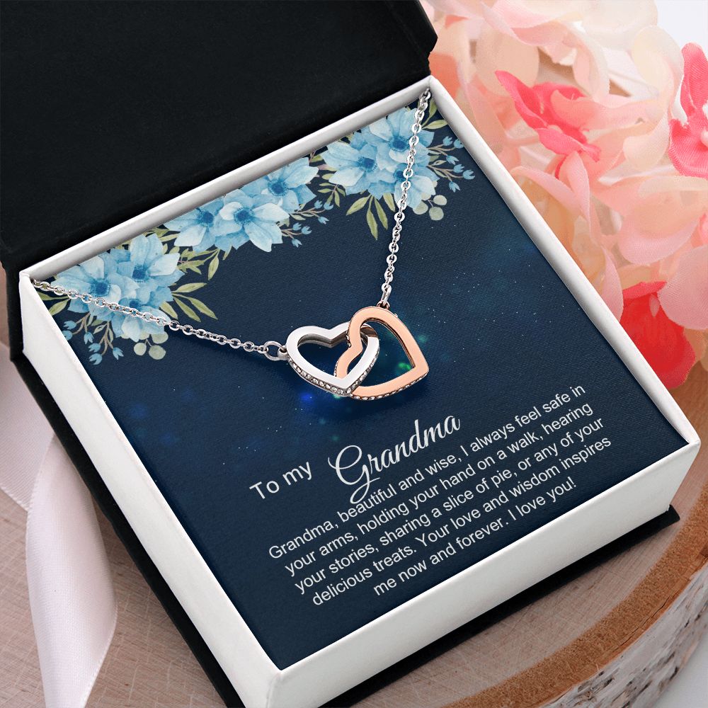 To My Grandma Necklace, Gift for Grandmother Necklace, Mothers Day Gift For Grandma Nana, Grandma Jewelry From Grandchildren GrandKids , Jewelry Box Gift For Grandma Grandmother2 Interlocking Hearts Necklace