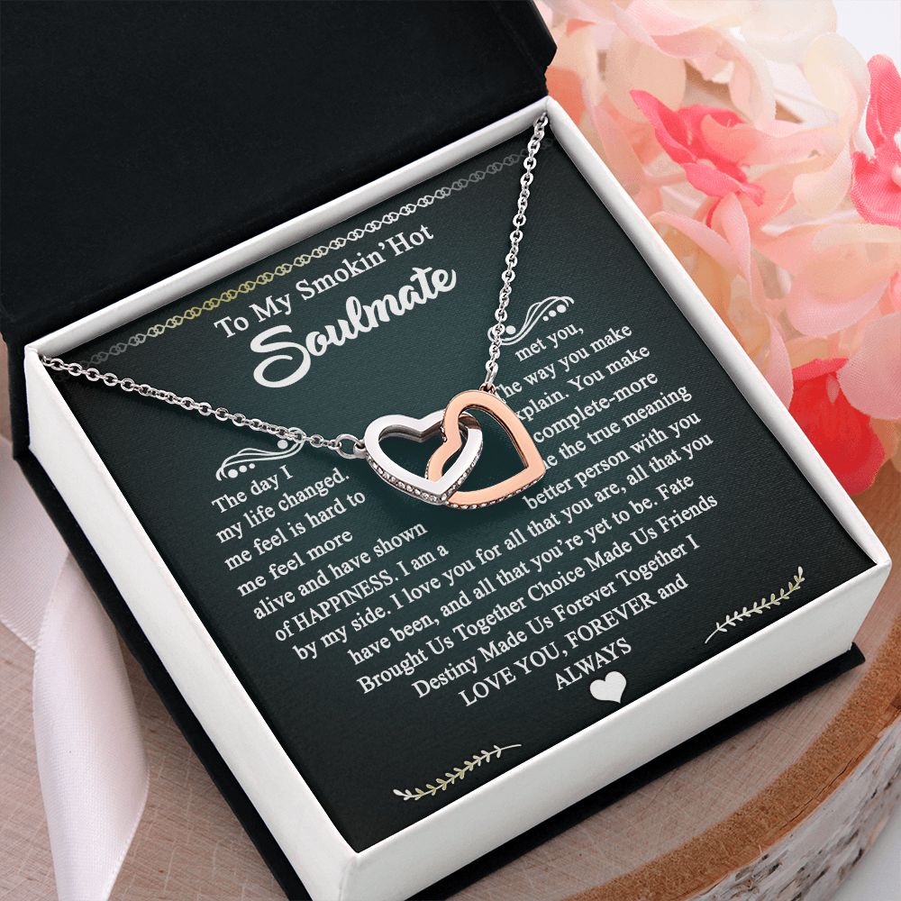 To My Smokin Hot Soulmate Necklace - Wife Gifts From Husband To My Wife Necklace, Gift for Her Romantic, Girlfriend Gifts Necklace for Wife from Men Includes Message Card and Gift Box 3 Interlocking Hearts Necklace