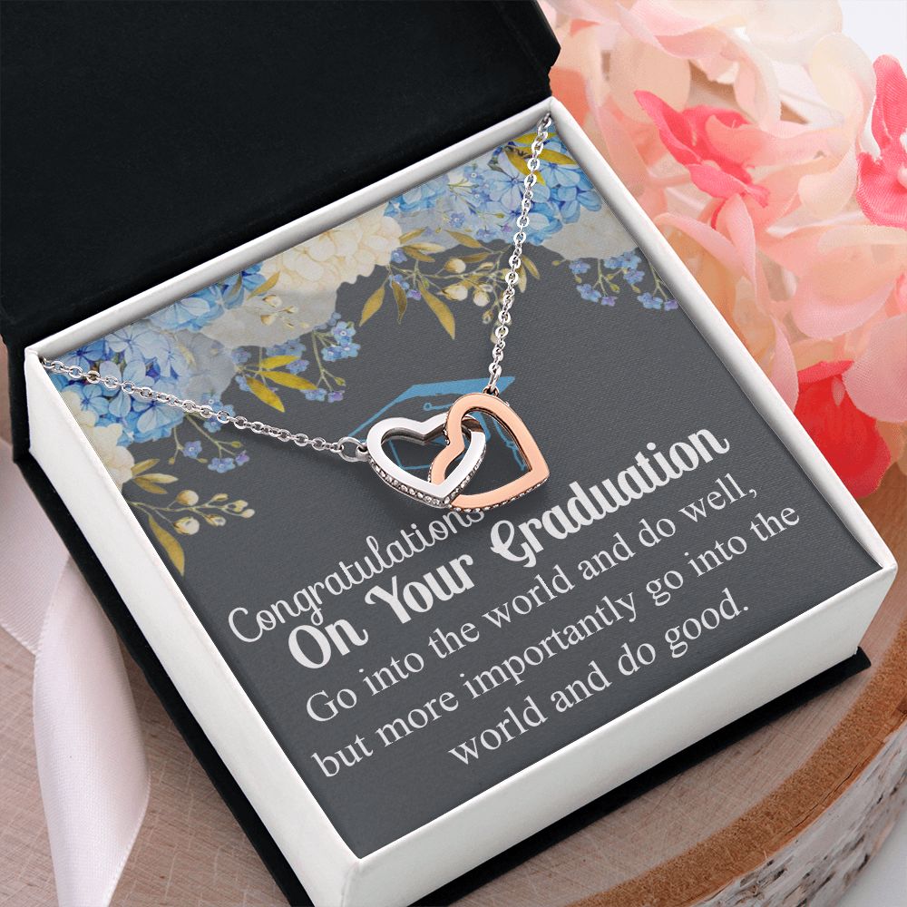Graduation Gift Necklace For Girls, Graduation Jewelry, College, High School Congrats Graduation Pendants Gift For Daughter, Granddaughter, Niece, Sister Interlocking Hearts Necklace