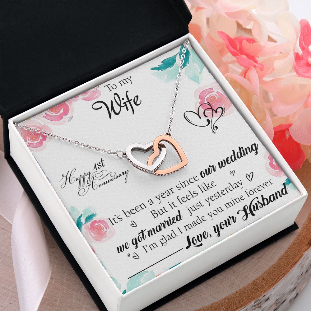 To My Wife Necklace, Wedding Anniversary Jewelry For Women, Necklace For Wife from Husband, Gift For Wife Birthday Gifts From Husband Necklace, Jewelry With Message Card In A Gift Box2 Interlocking Hearts Necklace