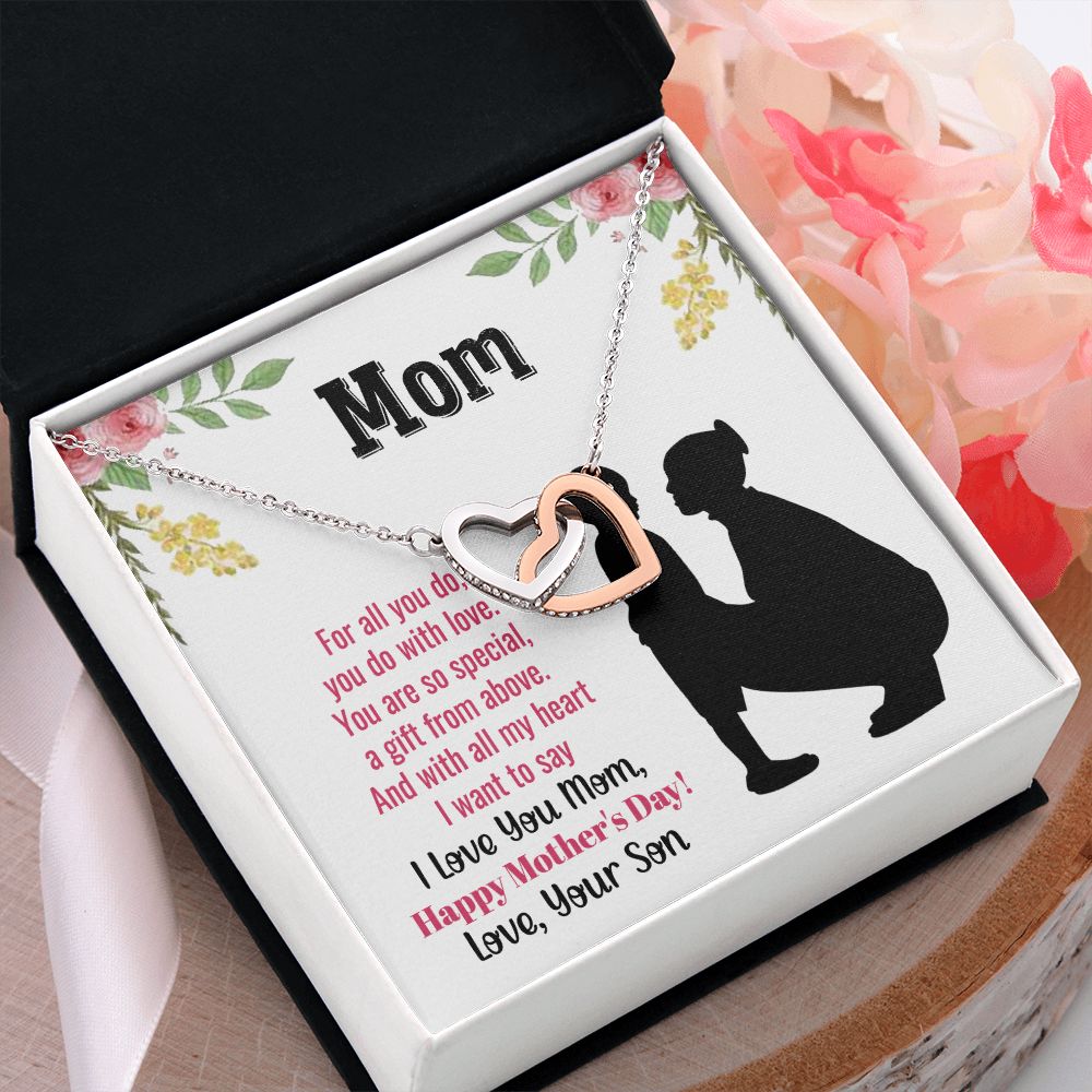 To My Mom Necklace, Gift For Mom, Mother's Day Gift from Daughter, Mom Jewelry Gift for Mothers Day, Birthday Gift for Mother, Moms Gift from Daughter Son, Necklace for Mom Mother22 Interlocking Hearts Necklace