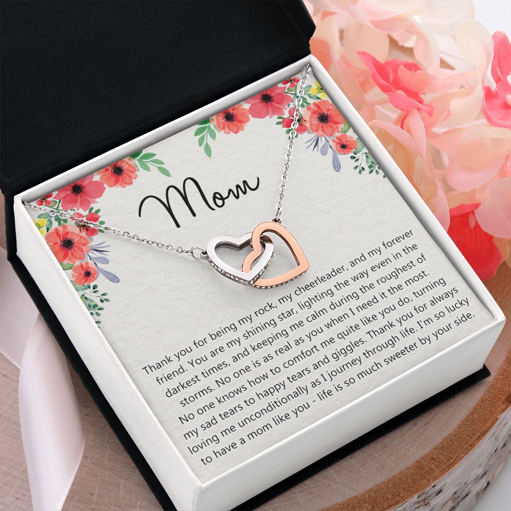 To My Mom Gift Necklace for Mother Daughter Jewelry, Thank You Mom Gift, Gift for Mom from Daughter to Mother Necklace Pendant Jewelry Box for Mom on Mother's Day Birthday Interlocking Hearts Necklace