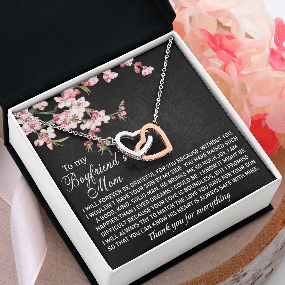 To My Boyfriend's Mom Necklace I Will Forever Be Grateful for You Love Knot Pendant Jewelry For Fiancé's Mom From Future Daughter In Law Interlocking Hearts Necklace