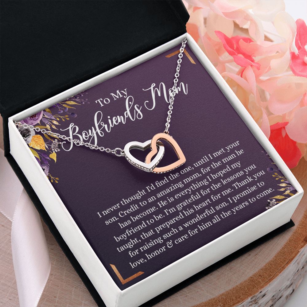 To My Boyfriend's Mom Necklace, Gifts for Boyfriend's Mom, Sterling Silver Necklace for Boyfriends Mom, Birthday Gift for Boyfriends Mother, Mother's Day Gift for Mom In Law Interlocking Hearts Necklace