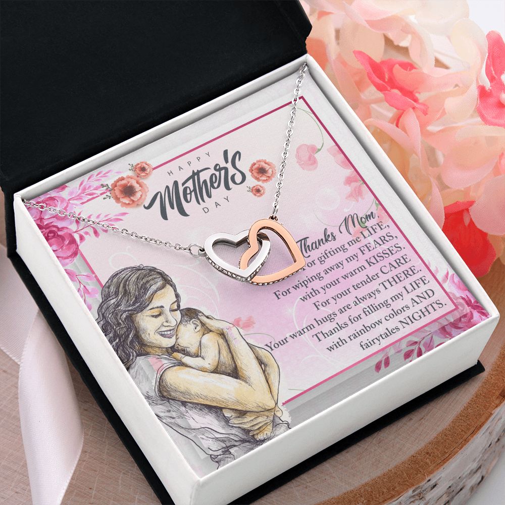 To My Mom, Mother Necklace Pendant Gift From Daughter Or Son Thanks Mom For Gifting Me Life With Message Card Gift For Mom Interlocking Hearts Necklace