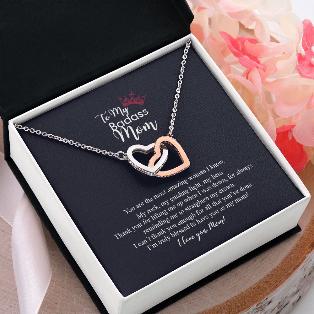 To My Badass Mom Love Knot Necklace, Gift For Mom Mother's Day Birthday Gift Interlocking Hearts Necklace