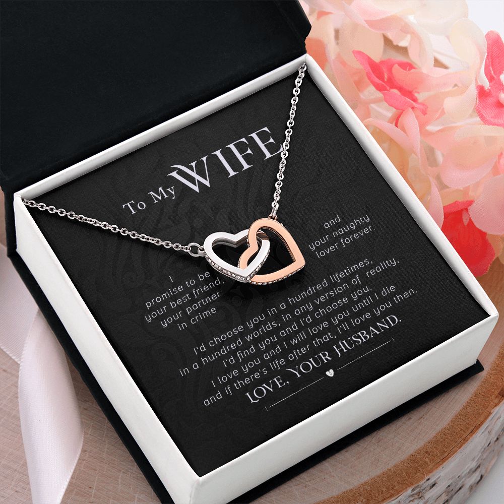 To My Wife Necklace Pendant Gift From Husband I'll Love You Then With Message Card and Gift Box. Valentine's Day Gift For Wife Future Wife Interlocking Hearts Necklace