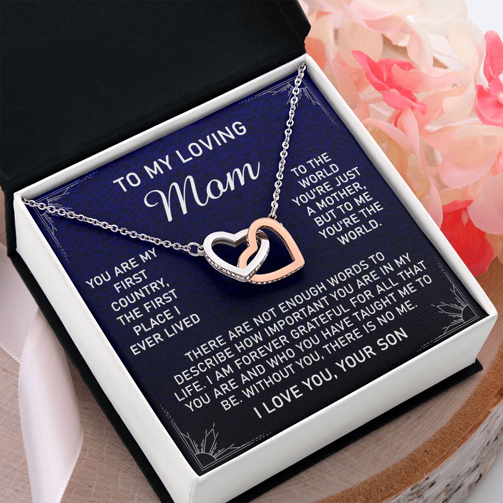 To My Loving Mom Necklace, Gift for Mom from Son, Mother's Day Jewelry Gift, Necklace for Mom Birthday Anniversary Mother's Day Jewelry Gift, To My Mom Necklace from Son Interlocking Hearts Necklace