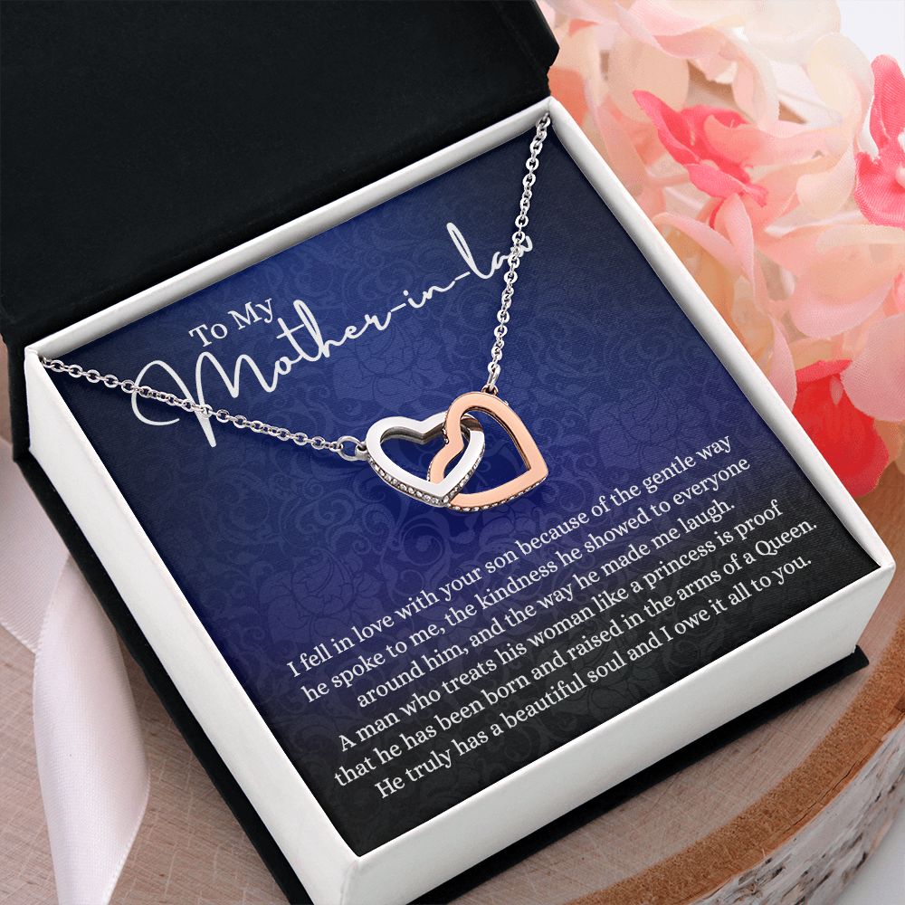 To My Mother in Law Necklace, Mother in Law Jewelry Box, Gift Card, Necklace for Mother in Law Jewelry Gift to My Mother-in-law on Wedding Day Mother's day gift for Mother in Law Interlocking Hearts Necklace