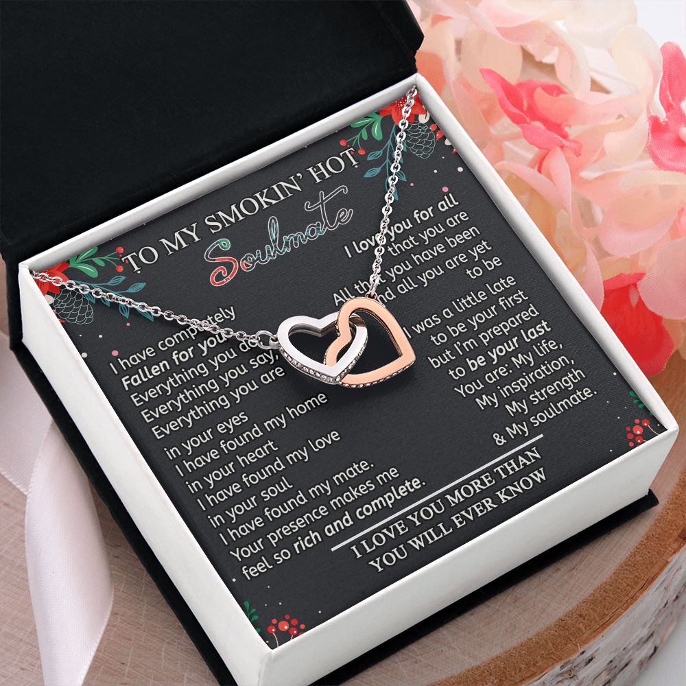 To My Smokin Hot Soulmate Necklace - Wife Gifts From Husband To My Wife Necklace, Gift for Her Romantic, Girlfriend Gifts Necklace for Wife from Men Includes Message Card and Gift Box 15 Interlocking Hearts Necklace