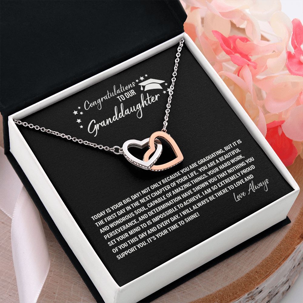 To Our Granddaughter Necklace From Grandparents Sentimental Gifts Birthday Gift Chirstmas Anniversary Unique Jewelry For Girl Senior High School College Grad Necklace Graduation Pendant Gifts Interlocking Hearts Necklace