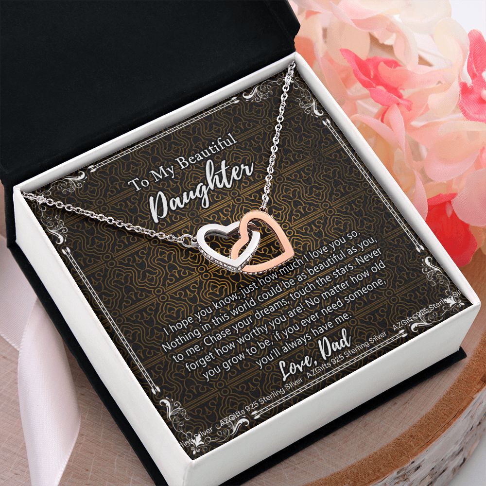 Daughter Gift From Dad Father To My Daughter Necklace for Daughter Jewelry Necklace Meaningful Jewelry Personalized Jewelry Gifts For Women Girls Her Interlocking Hearts Necklace