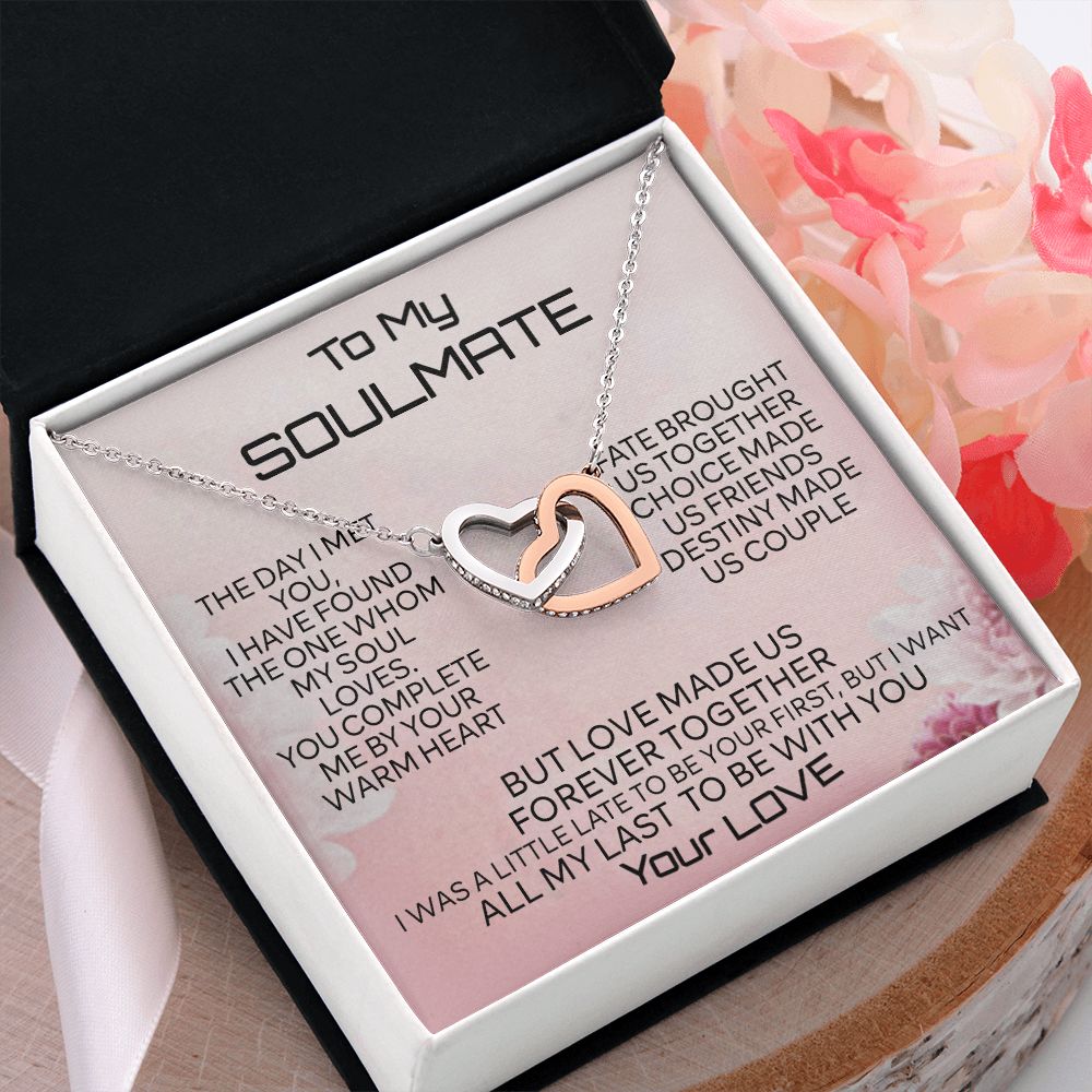 To My Soulmate Necklace for Women Birthday Christmas Jewelry Gifts For My Wife with Message Card Box Personalized Gift Present Pendant for Future Wife Soulmate Girlfriend Love 2 Interlocking Hearts Necklace