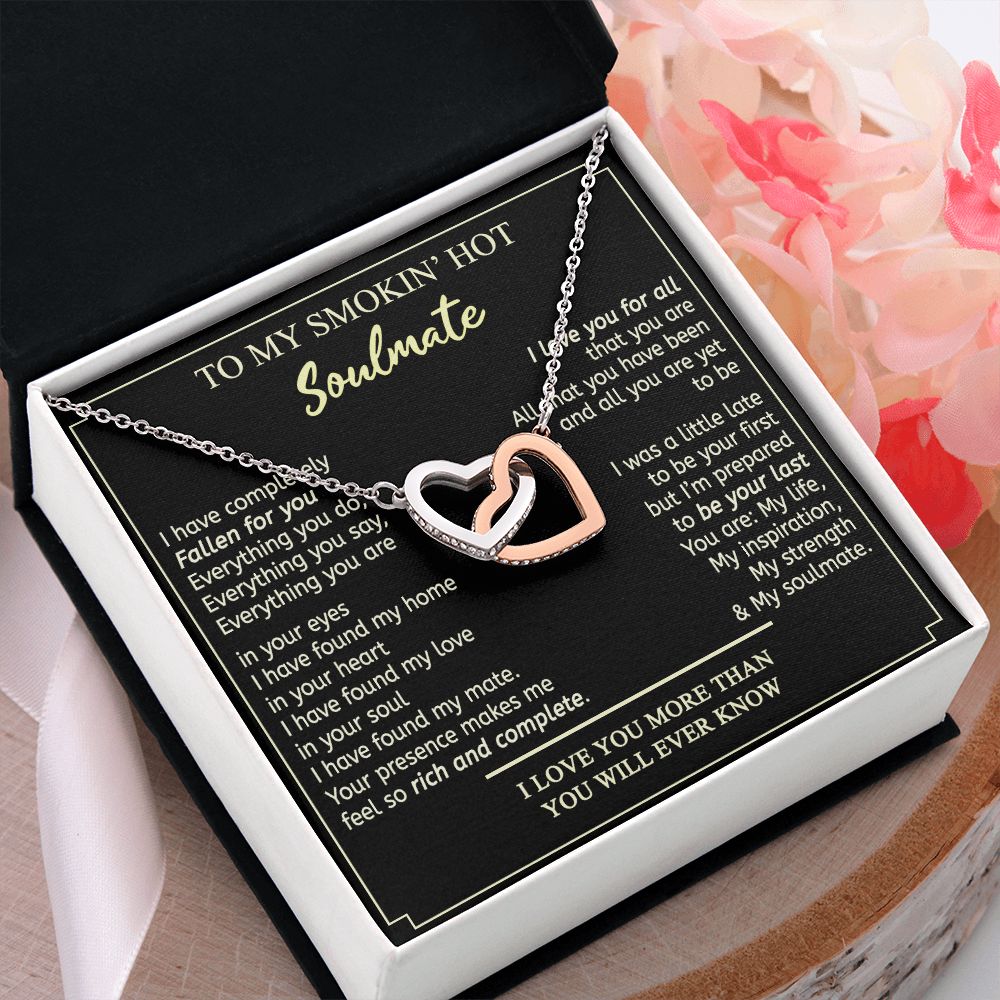 To My Smokin Hot Soulmate Necklace - Wife Gifts From Husband To My Wife Necklace, Gift for Her Romantic, Girlfriend Gifts Necklace for Wife from Men Includes Message Card and Gift Box 2 Interlocking Hearts Necklace