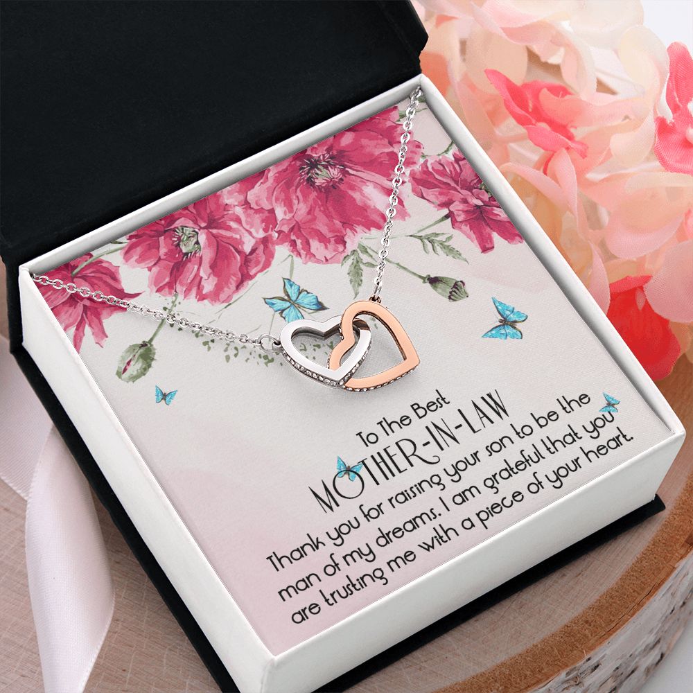 To The Best Mother In Law Necklace, Mother In Law Gifts, Mothers Day Gifts Necklace Interlocking Hearts Necklace