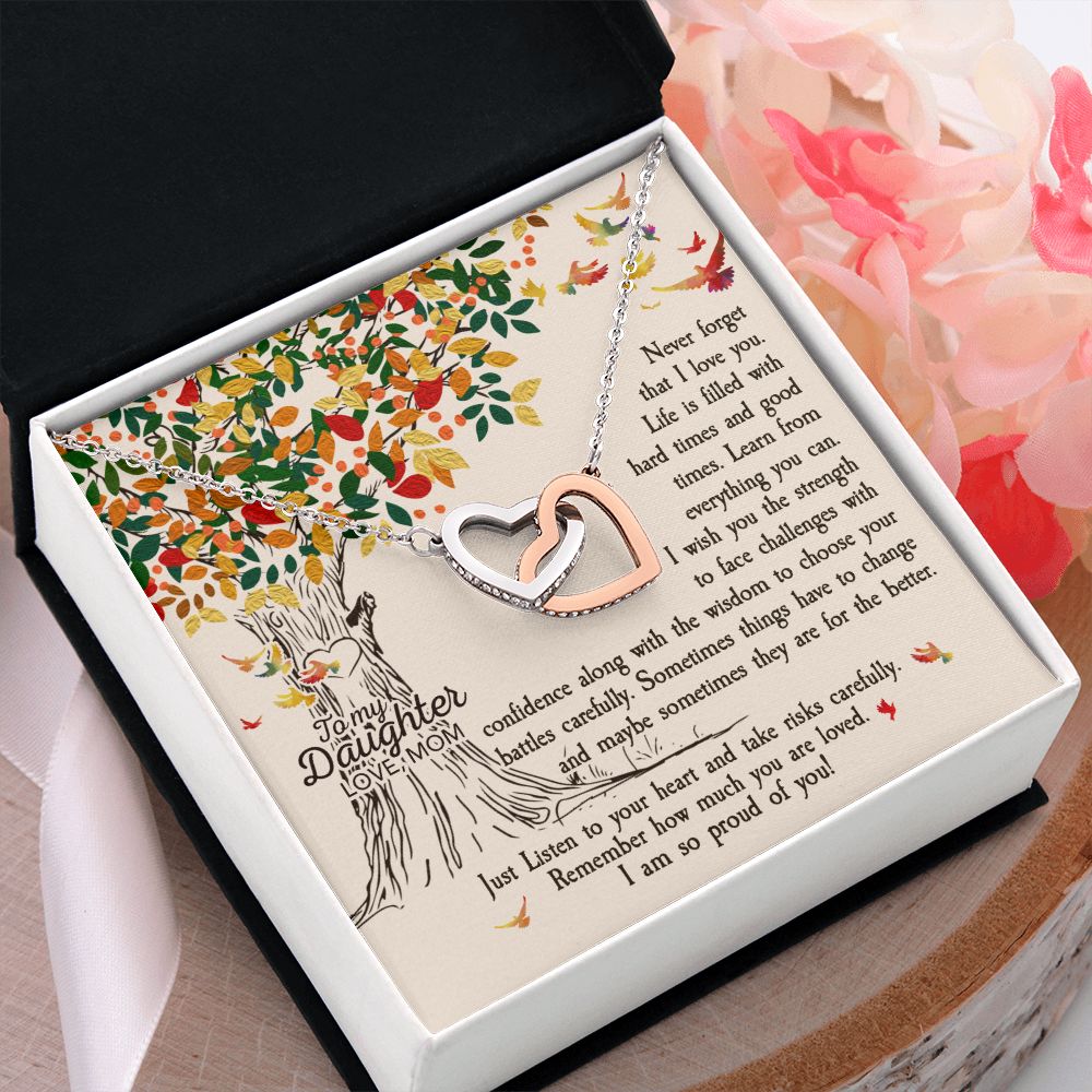 To My Daughter Necklace Pendant Gift From Mom Tree Revised I Am So Proud Of You With Message Card Gift Box Gift For To Daughter, Daughter In Law On Birthday Anniversary Interlocking Hearts Necklace