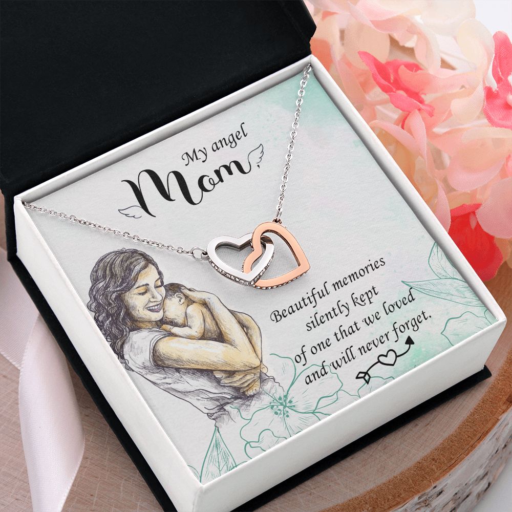To My Mom Mother My Angel Necklace Pendant Gift From Daughter Beautiful Memories With Message Card Gift For Mom Interlocking Hearts Necklace