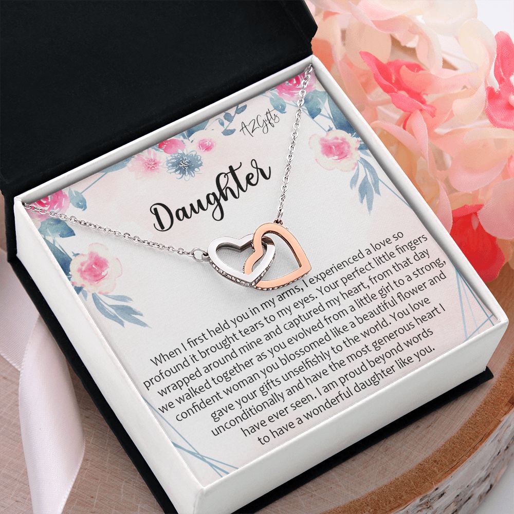 To My Daughter Gift Necklace from Mom, Mother and Daughter Necklace for Girls, Mother Daughter Gift Ideas, Jewelry Pendant Interlocking Hearts Necklace