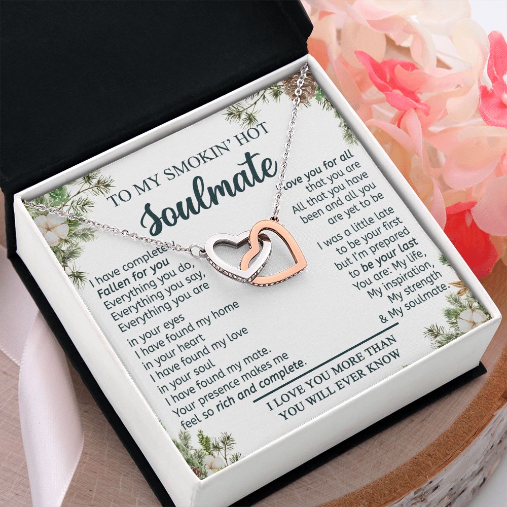 To My Smokin Hot Soulmate Necklace - Wife Gifts From Husband To My Wife Necklace, Gift for Her Romantic, Girlfriend Gifts Necklace for Wife from Men Includes Message Card and Gift Box 11 Interlocking Hearts Necklace