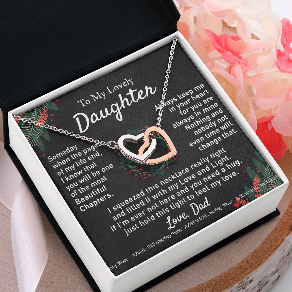 To My Daughter Necklace from Dad Father to Daughter Necklace for Daughter Gift for Daughter Wedding Gift Daughter Jewelry for Daughter Present for Christmas Birthday Gift Interlocking Hearts Necklace
