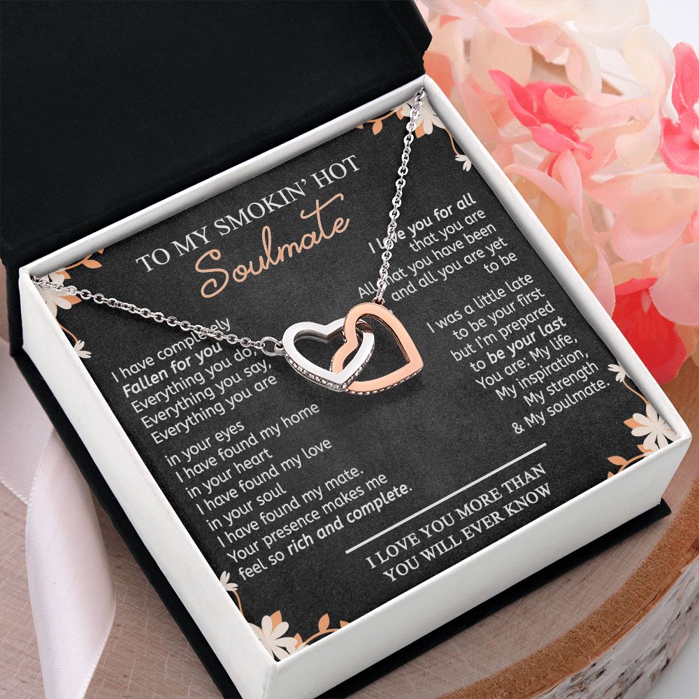 To My Smokin Hot Soulmate Necklace - Wife Gifts From Husband To My Wife Necklace, Gift for Her Romantic, Girlfriend Gifts Necklace for Wife from Men Includes Message Card and Gift Box 10 Interlocking Hearts Necklace
