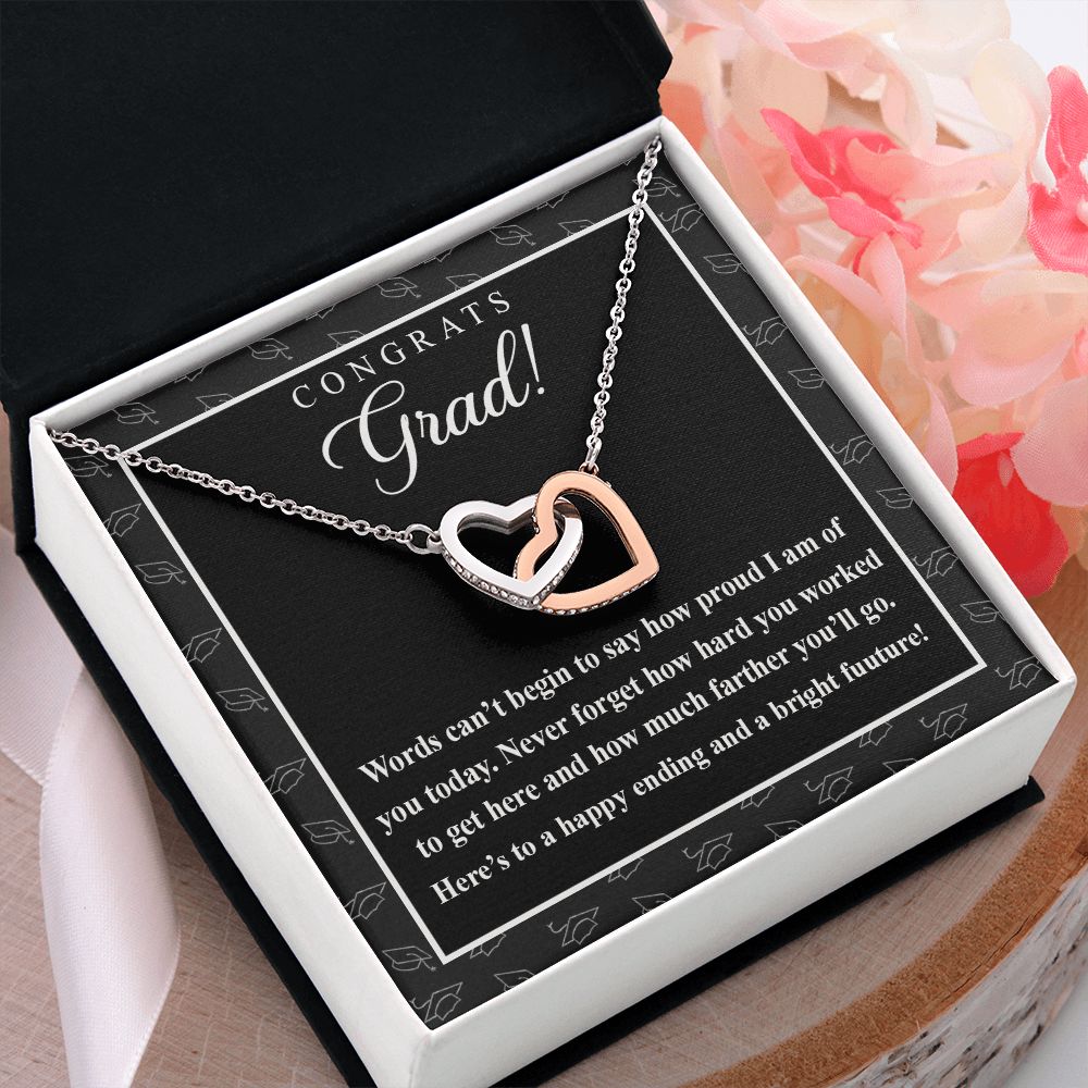 College Graduation Gift Necklace for Daughter, My Daughter Love Knots Necklace Congrats Graduation Pendants Gift For Daughter, Granddaughter, Niece, Sister Interlocking Hearts Necklace