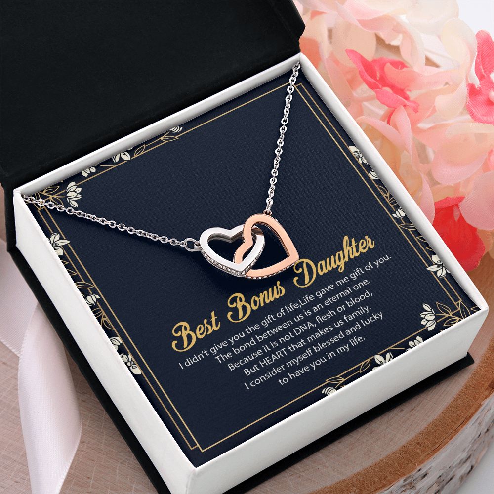 Bonus Daughter Gifts From Stepdad, Step Daughter Gifts From Stepmom, Stepdaughter Gifts From Stepdad, Father Stepdaughter Necklace, To My Bonus Daughter Necklaces, Christmas Gifts For Bonus8 Interlocking Hearts Necklace