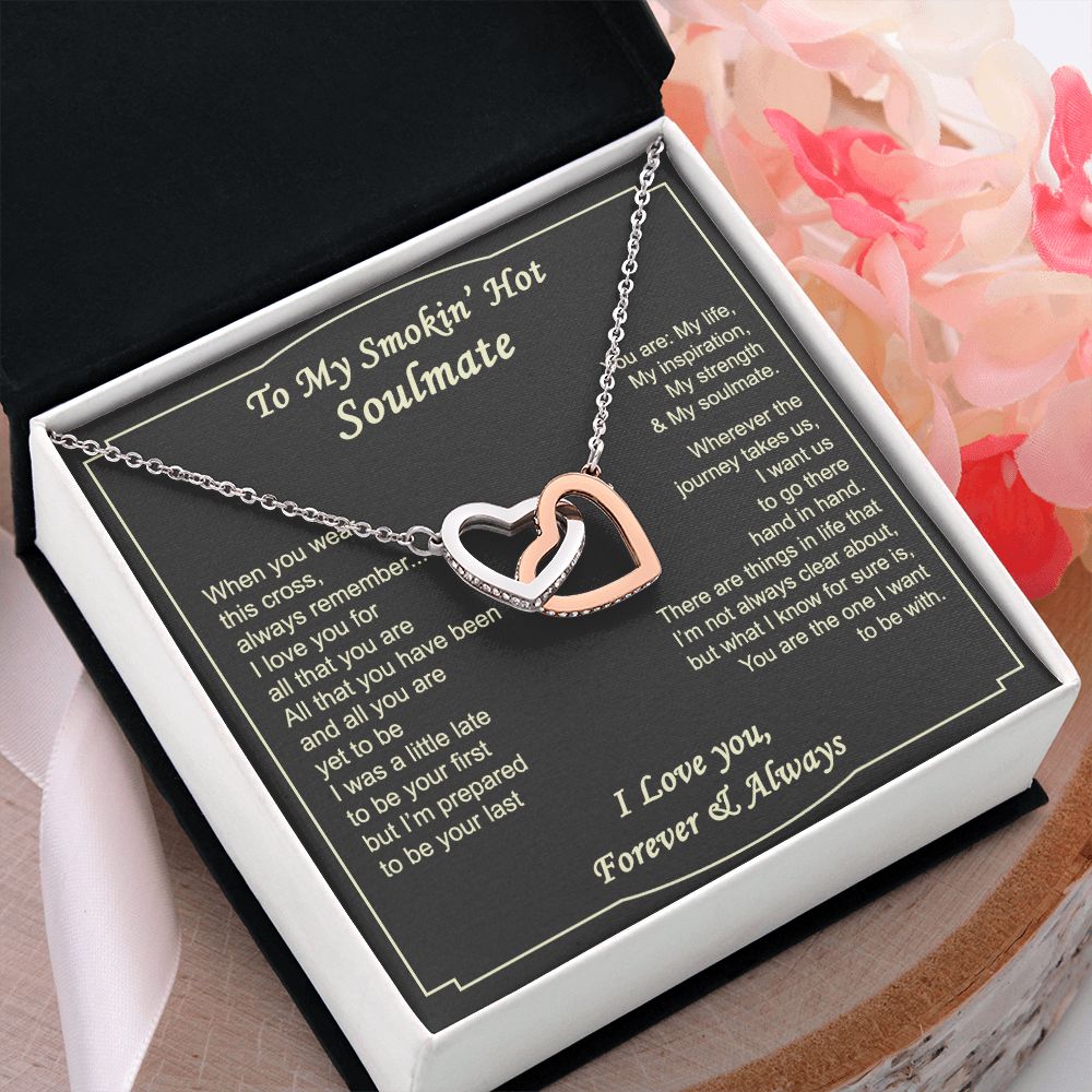 To My Smokin Hot Soulmate Necklace - Wife Gifts From Husband To My Wife Necklace, Gift for Her Romantic, Girlfriend Gifts Necklace for Wife from Men Includes Message Card and Gift Box 4 Interlocking Hearts Necklace